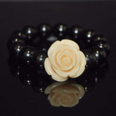 FBT - Black Glass With Flower Ascent Bracelets - FashionByTeresa